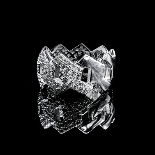 Moissanite Diamond VVS D Color2-Row Cuban Link Ring for Men with Real 925 silver | PASS DIAMOND TESTER!!!