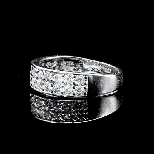 Moissanite Diamond VVS D Color 2 Row half wedding band for men with 925 silvers | PASS DIAMOND TESTER!!!