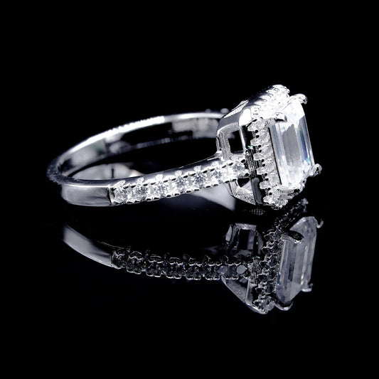 Emerald Moissanite Diamond VVS D Color Halo Engagement Promise Ring | PASSES DIAMOND TESTER!!!