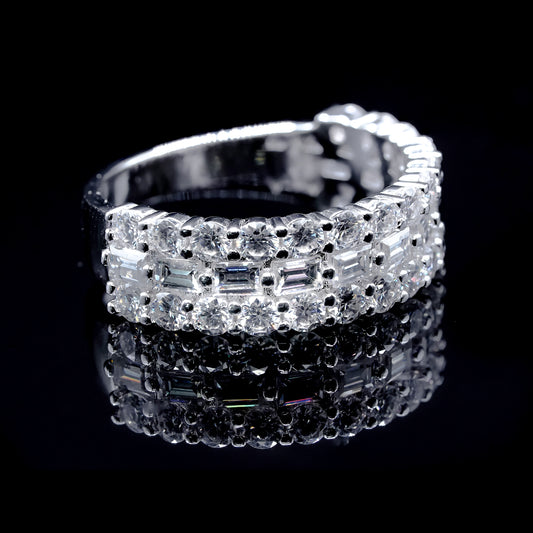 Women’s Moissanite Diamond VVS D Color Baguettes Cocktail Band, Half Eternity Band | PASS DIAMOND TESTER!!!