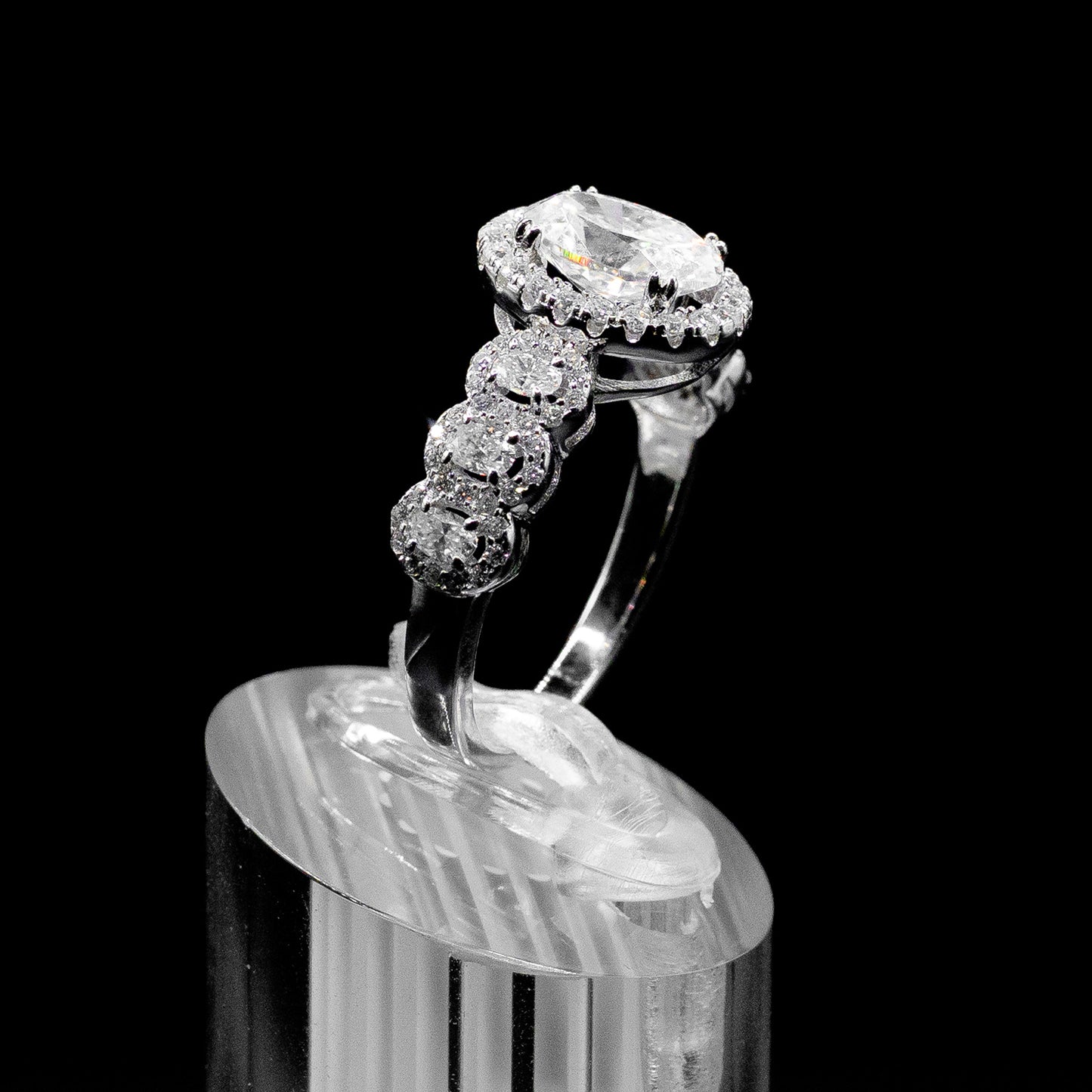 Women’s Moissanite Diamond VVS D Color Oval Halo style ring | PASS DIAMOND TESTER!!!