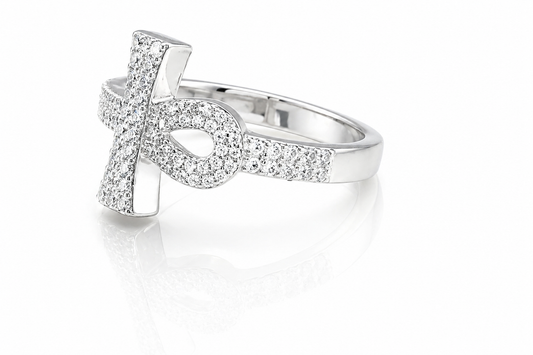 Moissanite Ankh Cross Ring 1.2CT Unisex | GRA Certified 925 Silver featuring a sparkling ankh cross design adorned with moissanite stones on a polished silver band.