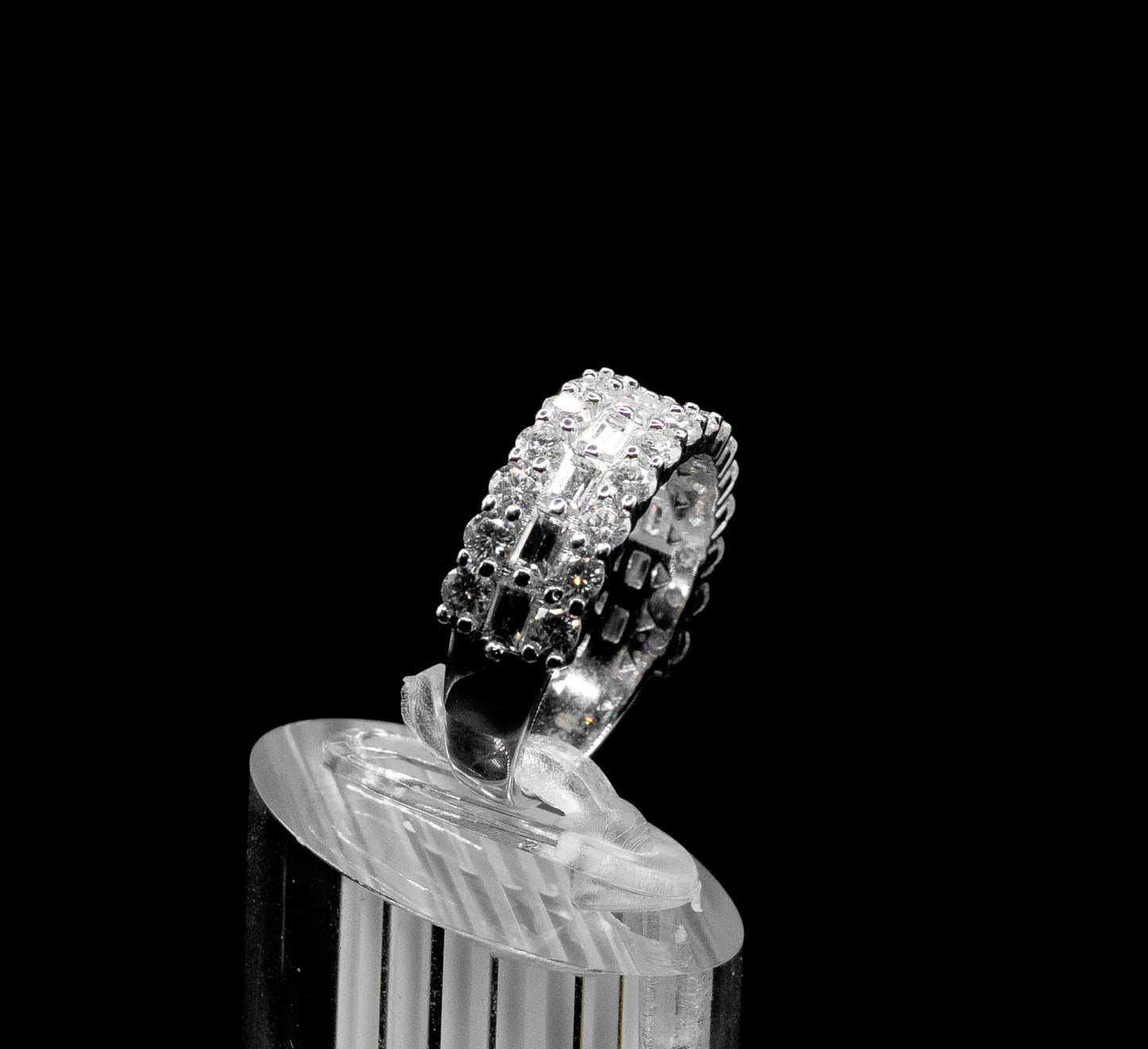 Women’s Moissanite Diamond VVS D Color Baguettes Cocktail Band, Half Eternity Band | PASS DIAMOND TESTER!!!