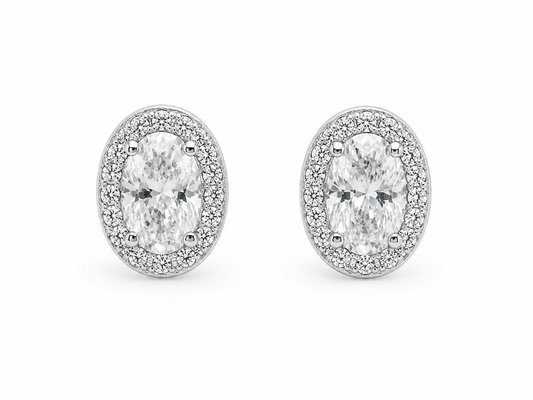 Moissanite oval halo stud earrings 1.5ct VVS D Color 8.5MM 925 sterling silver GRA certified from The Paradise Gems Atlanta