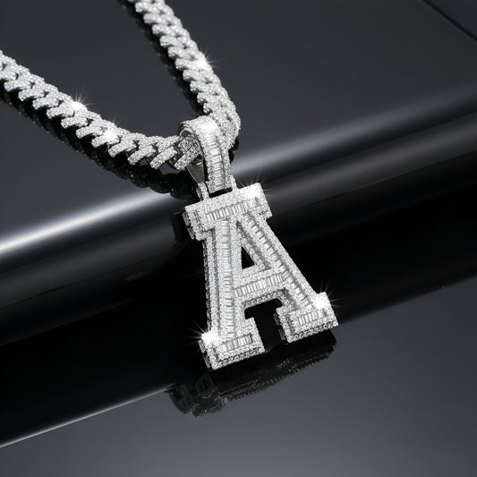 A-Z Letter Initials Baguette Style - Alphabet charm with Moissanite Diamond VVS D Color with 925 Silver 3.50 CARAT | PASSES DIAMOND TESTER!!