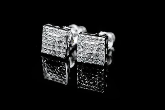 Moissanite Diamond VVS D Color Real Solid Sterling Silver 925 Square Style Earrings 8MM | PASS DIAMOND TESTER