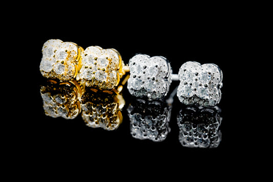 Moissanite Diamond VVS D Color Real Solid Sterling Silver 925 Four Leaf K Gold Plated /Real Silver 925 9.5MM | PASS DIAMOND TESTER