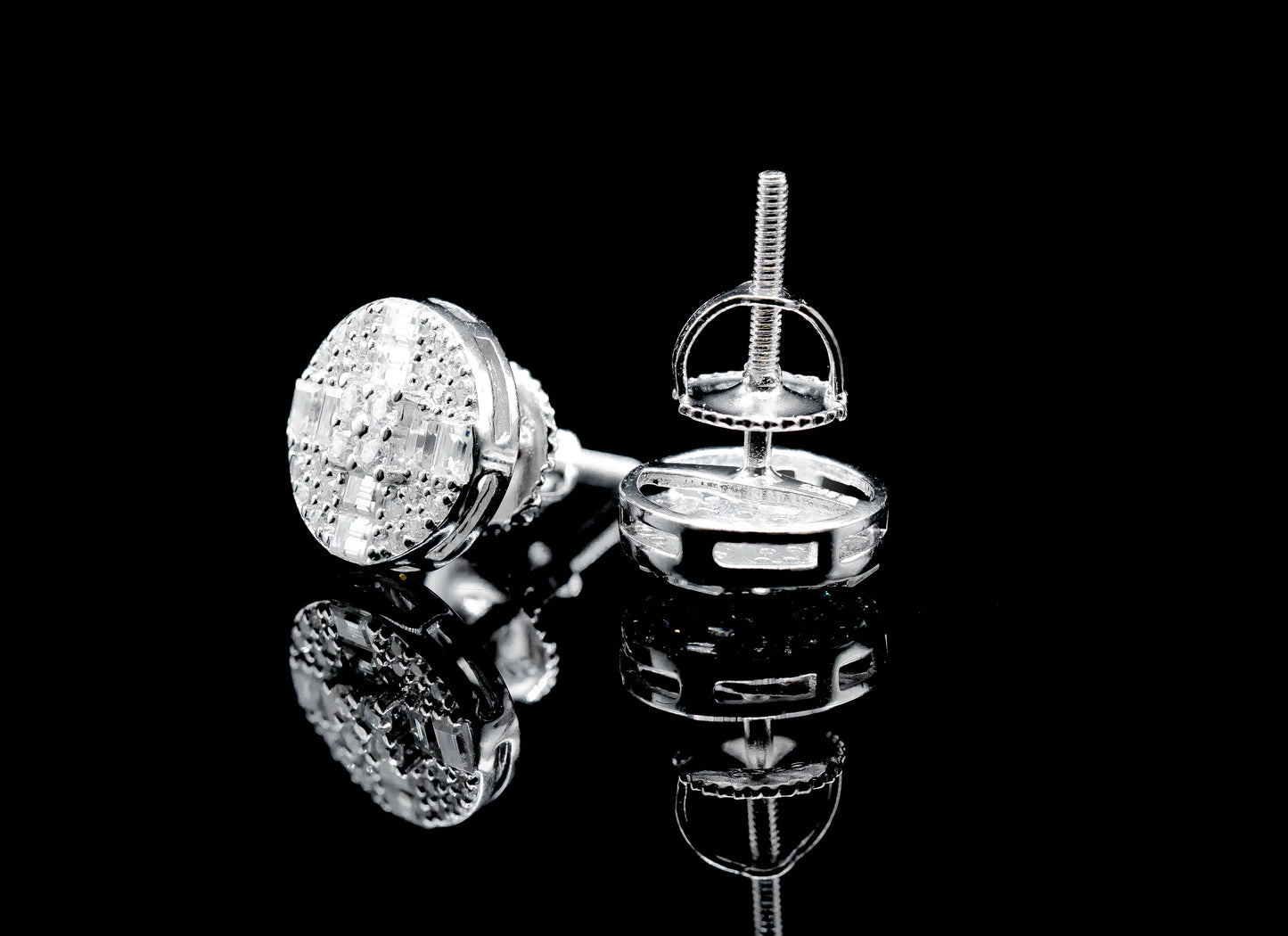 Moissanite Diamond VVS D Color Real Solid Sterling Silver 925 Baguette & Round-Cut Multi-Diamond Stud Earrings 9.5MM | PASS DIAMOND TESTER