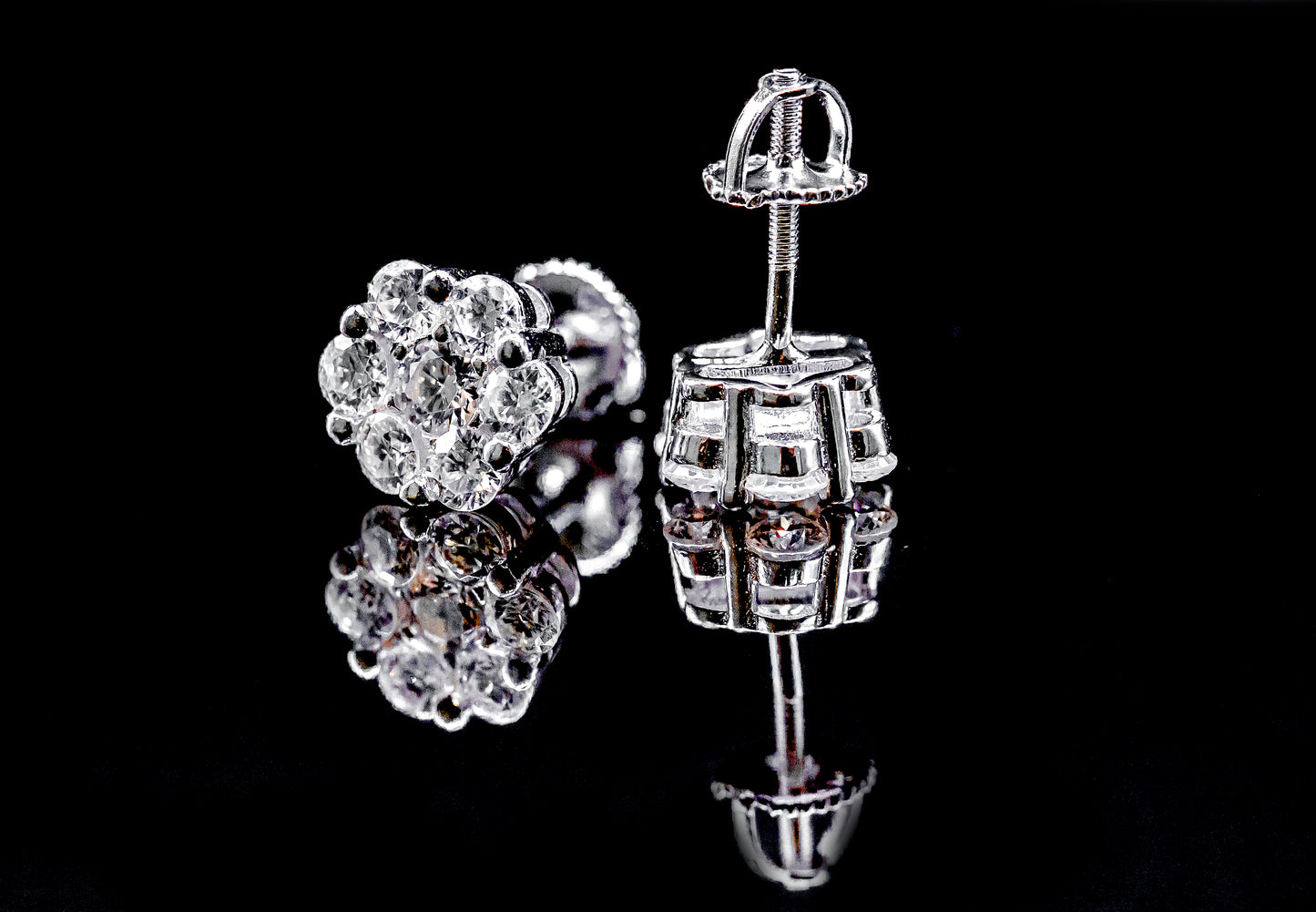 Moissanite Diamond VVS D Color Flower Cluster Iced Out Earrings 14K Gold Plated/ Real Silver 925 | 6.5MM-11MM | PASS DIAMOND TESTER!!!