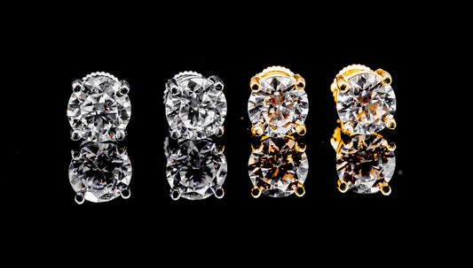 Moissanite Diamond VVS D Color Round Cut Studs Earrings set in 14K Gold Plated /Real Silver 925 3MM-10MM | PASS DIAMOND TESTER