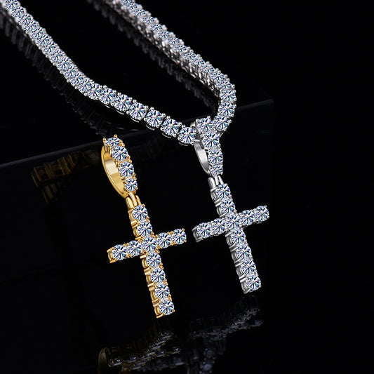 Fully Iced Out Cross Pendant Moissanite Diamond VVS D Color | 925 silver 14k Gold Plated |PASS DIAMOND TESTER!!!