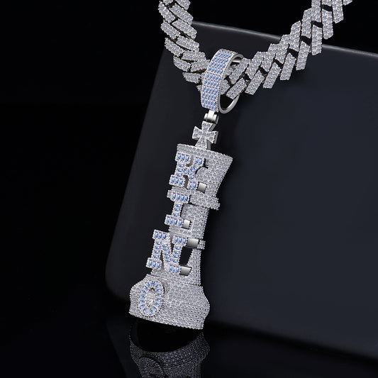 Hip Hop Moissanite Diamond VVS D Color King Chess Charm with Baguette Stone | 925 Silver | Hip Hop Style | PASS DIAMOND TESTER!!!