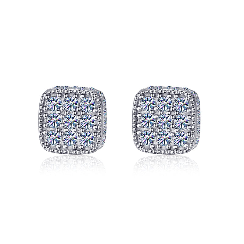 Moissanite Diamond VVS D Color Square Cluster Earrings Real Silver 925 8.5MM| PASS DIAMOND TESTER