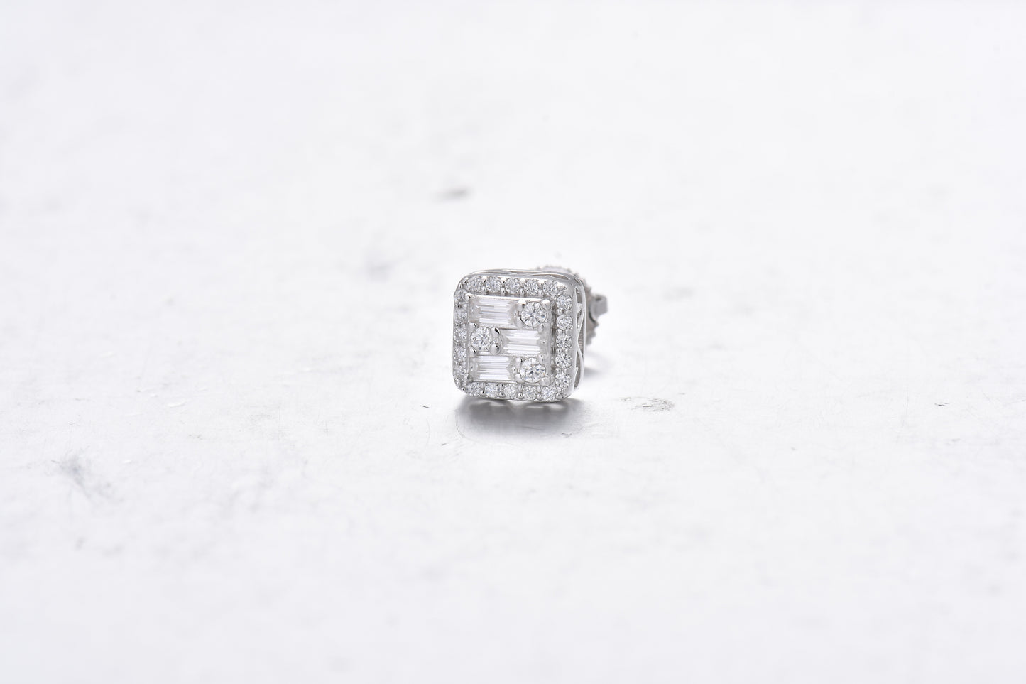 Moissanite Diamond VVS D Color Real Solid Sterling Silver 925 Triple Baguette Halo Moissanite Earrings 14K Gold Plated /Real Silver 925 7.5MM | PASS DIAMOND TESTER