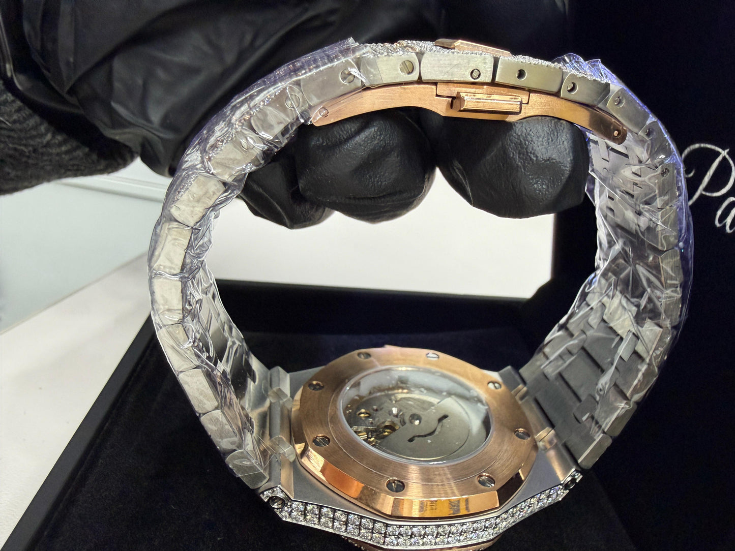 44MM two tone rose gold moissanite watch bezel iced out VVS D color – Paradise Gems Atlanta