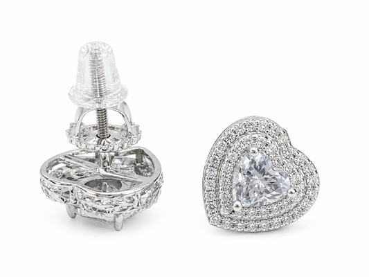 2 Carat Moissanite Halo Heart Stud Earrings โ GRA Certified VVS D Color