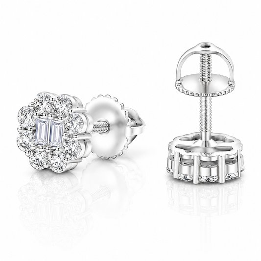 Moissanite Double Baguette Halo Earrings 8MM