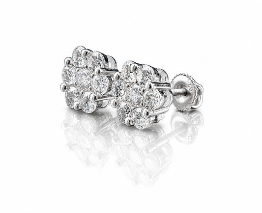 Moissanite Flower Cluster Stud Earrings
