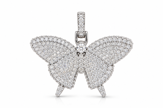 Iced Out Moissanite 3D Butterfly Pendant with Popcorn Chain 925 silver ...