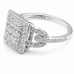 Moissanite Square Cluster Halo Ring 1.1CT | GRA Certified featuring a square cluster of sparkling stones set in a silver band with delicate pavé detailing, elegant and timeless design.