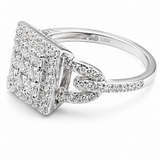 Moissanite Square Cluster Halo Ring 1.1CT | GRA Certified featuring a square cluster of sparkling stones set in a silver band with delicate pavé detailing, elegant and timeless design.