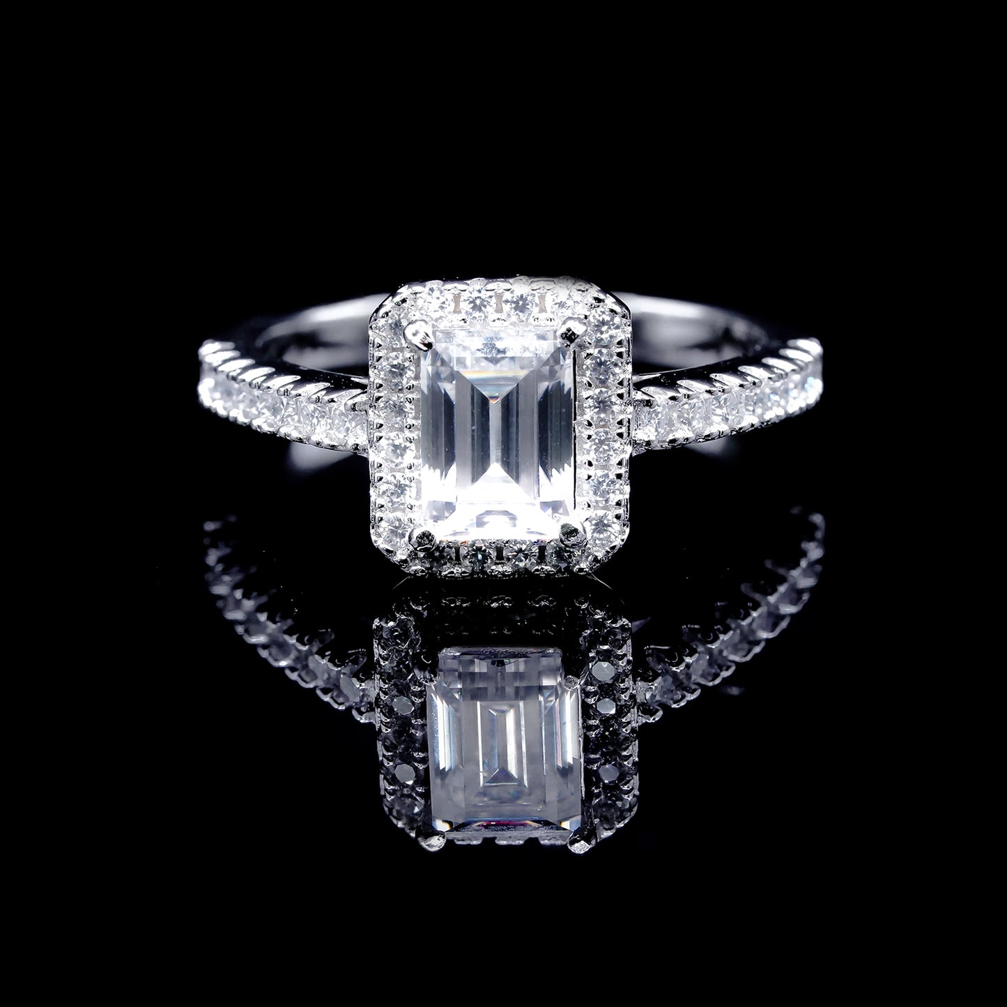 Emerald Moissanite Diamond VVS D Color Halo Engagement Promise Ring | PASSES DIAMOND TESTER!!!