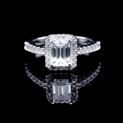 Emerald Moissanite Diamond VVS D Color Halo Engagement Promise Ring | PASSES DIAMOND TESTER!!!