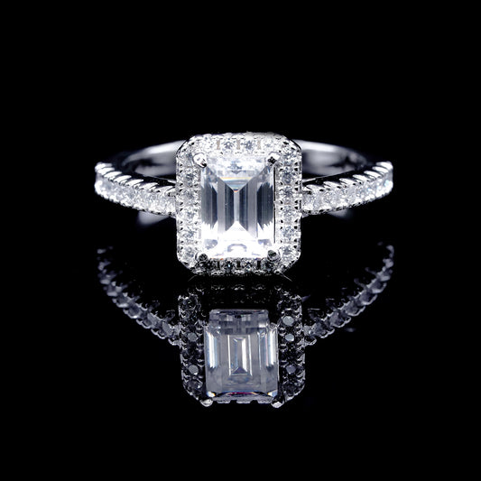 Emerald Moissanite Diamond VVS D Color Halo Engagement Promise Ring | PASSES DIAMOND TESTER!!!