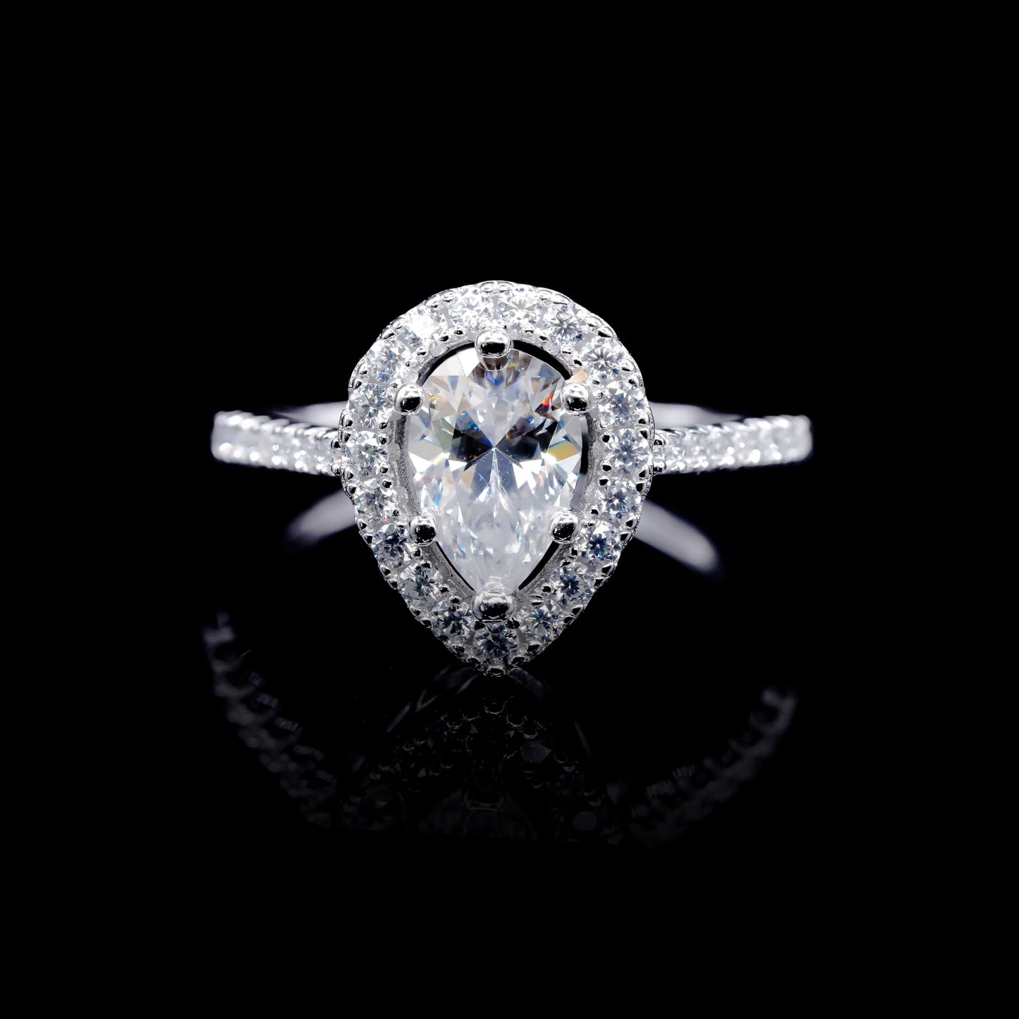Women’s Moissanite Diamond VVS D Color Pear Shape Halo Style Ring | PASS DIAMOND TESTER!!!