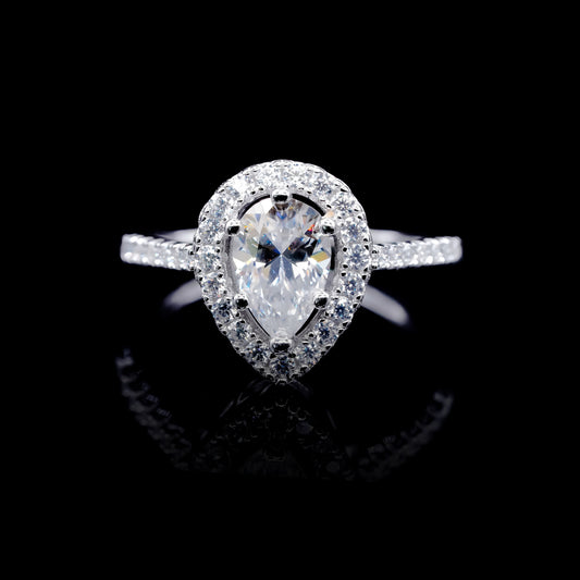Women’s Moissanite Diamond VVS D Color Pear Shape Halo Style Ring | PASS DIAMOND TESTER!!!