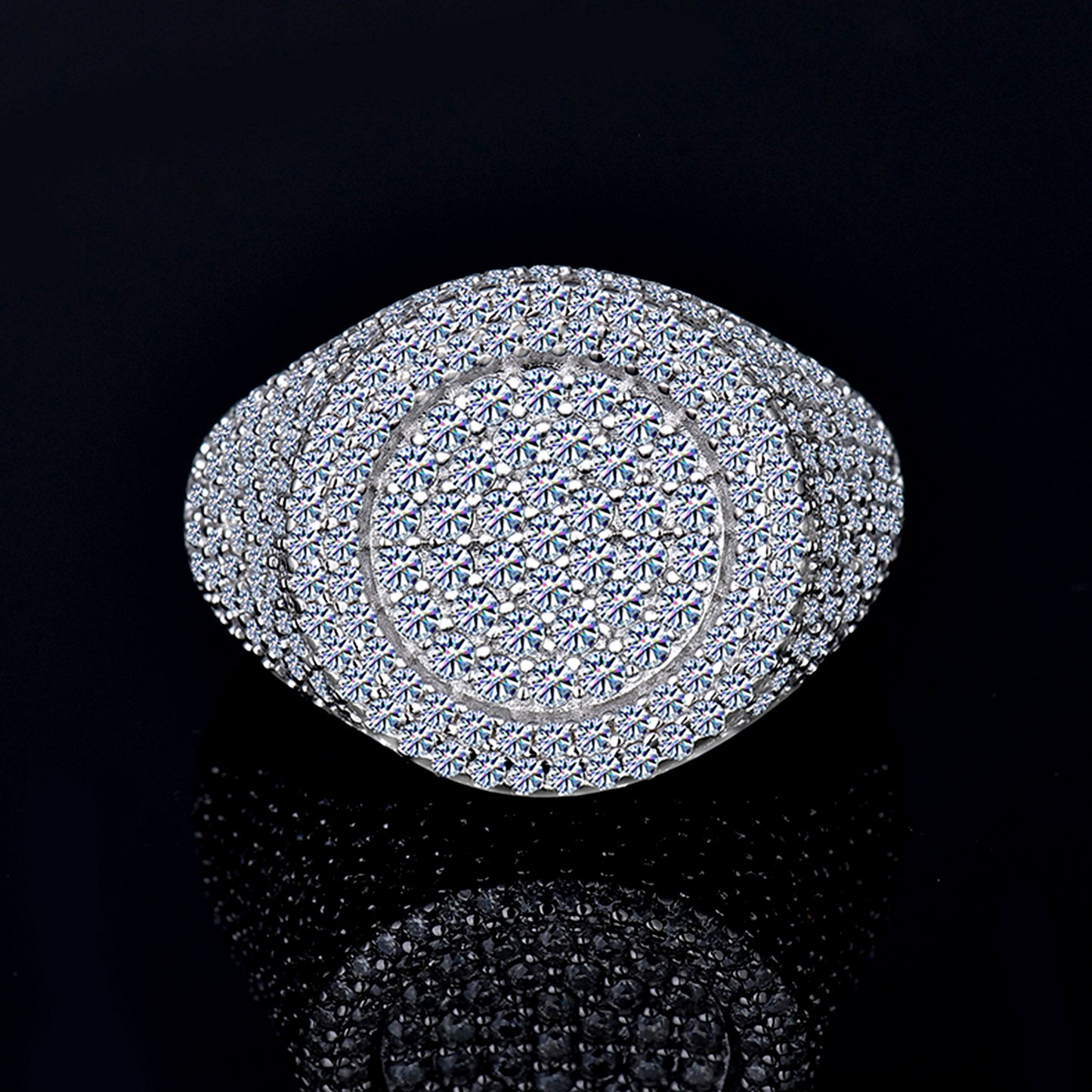 Moissanite Diamond VVS D Color Circle-Shaped Signet Ring for men with Real 925 Silver | PASS DIAMOND TESTER!!!