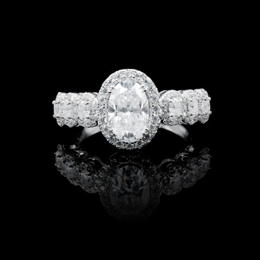 Women’s Moissanite Diamond VVS D Color Oval Halo style ring | PASS DIAMOND TESTER!!!