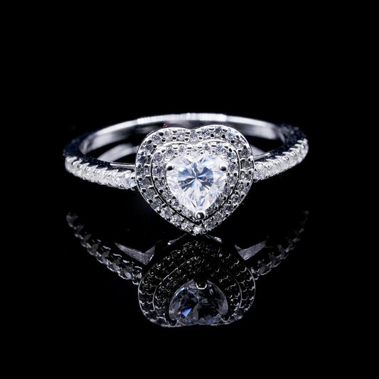 Women’s Moissanite Diamond VVS D Color Heart Halo Ring VVS D Color with 925 Silver | PASS DIAMOND TESTER!!!