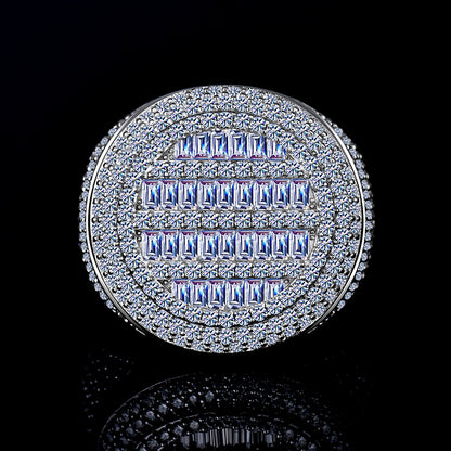 Round & Baguette Cut Moissanite Diamond VVS D Color Hip Hop Ice Out Ring Real 925 Silver |PASS DIAMOND TESTER!!!