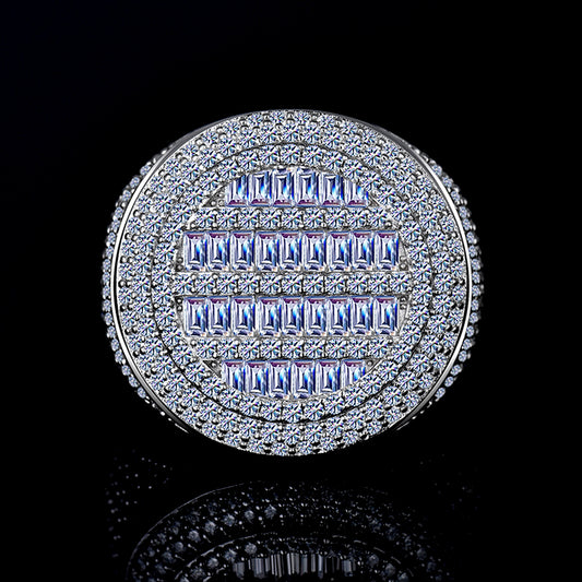 Round & Baguette Cut Moissanite Diamond VVS D Color Hip Hop Ice Out Ring Real 925 Silver |PASS DIAMOND TESTER!!!