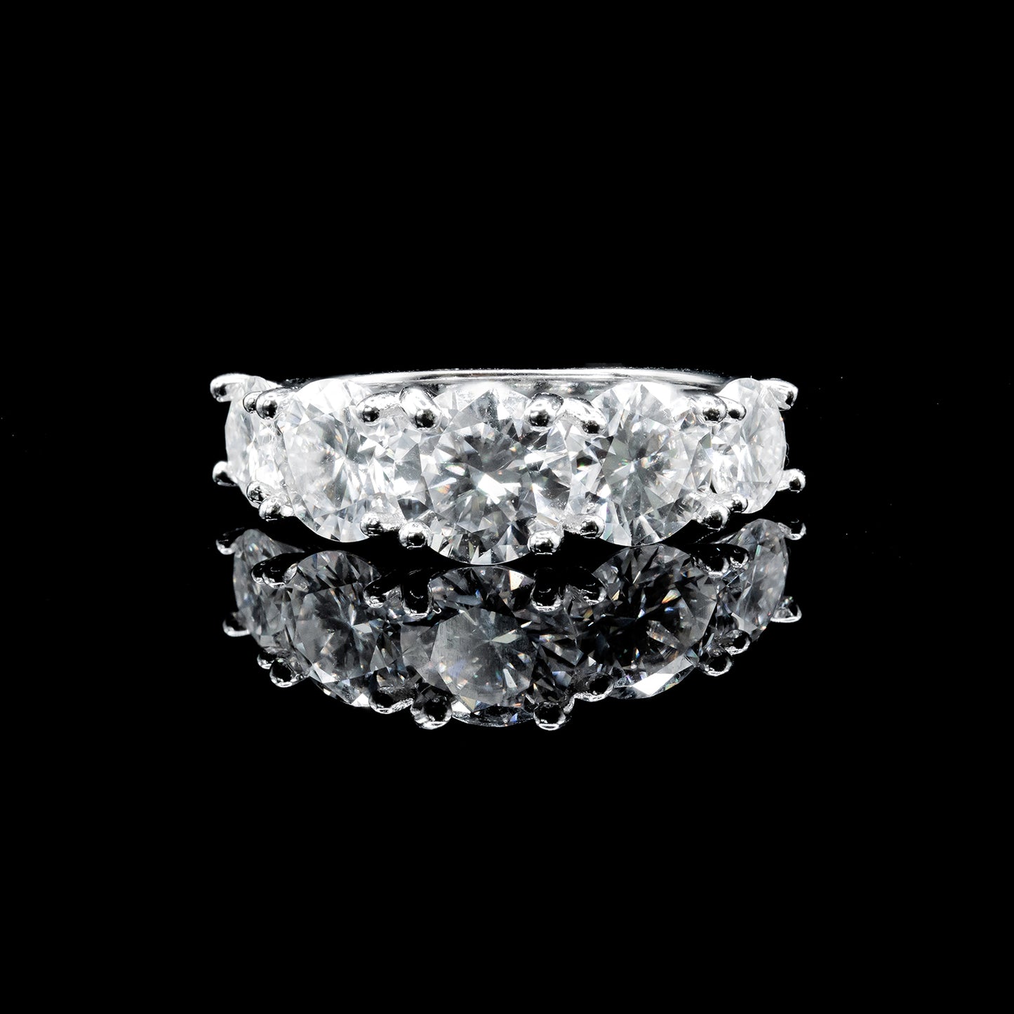 Women's Moissanite Diamond VVS D Color Round Cut 5 Stone Moissanite Ring | PASS DIAMOND TESTER!!!