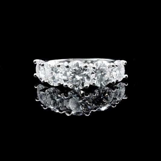 Women's Moissanite Diamond VVS D Color Round Cut 5 Stone Moissanite Ring | PASS DIAMOND TESTER!!!