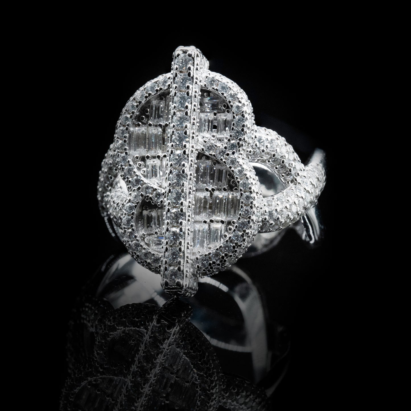 Dollar Sign Moissanite Diamond VVS D Color Baguette Ring for men with Real 925 silver | PASS DIAMOND TESTER!!!