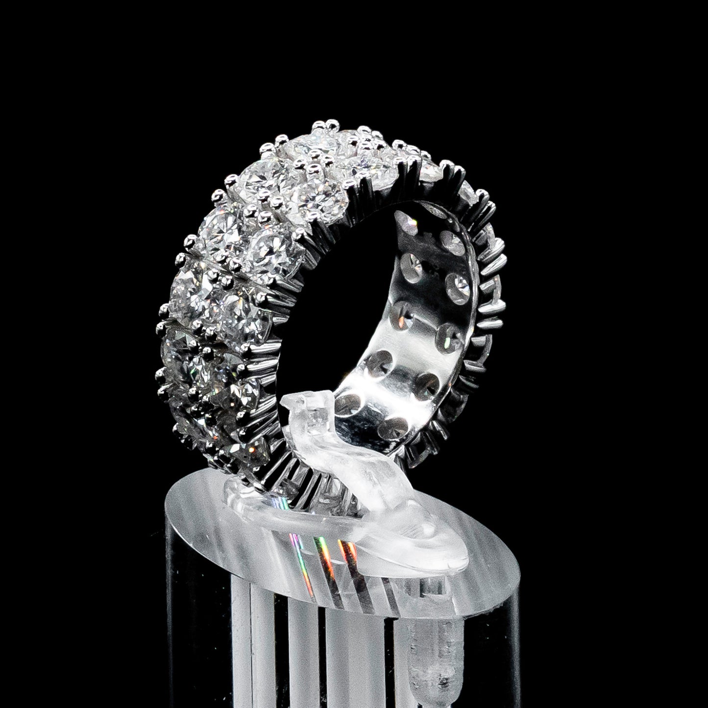 Moissanite Diamond VVS D Color 2 row band fully eternity band for men's with Real 925 silver    | PASS DIAMOND TESTER!!!