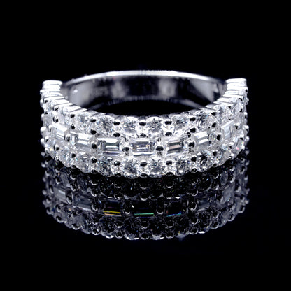 Women’s Moissanite Diamond VVS D Color Baguettes Cocktail Band, Half Eternity Band | PASS DIAMOND TESTER!!!