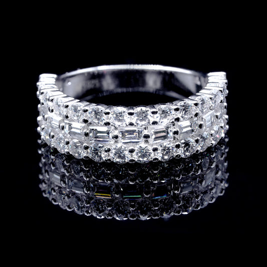 Women’s Moissanite Diamond VVS D Color Baguettes Cocktail Band, Half Eternity Band | PASS DIAMOND TESTER!!!