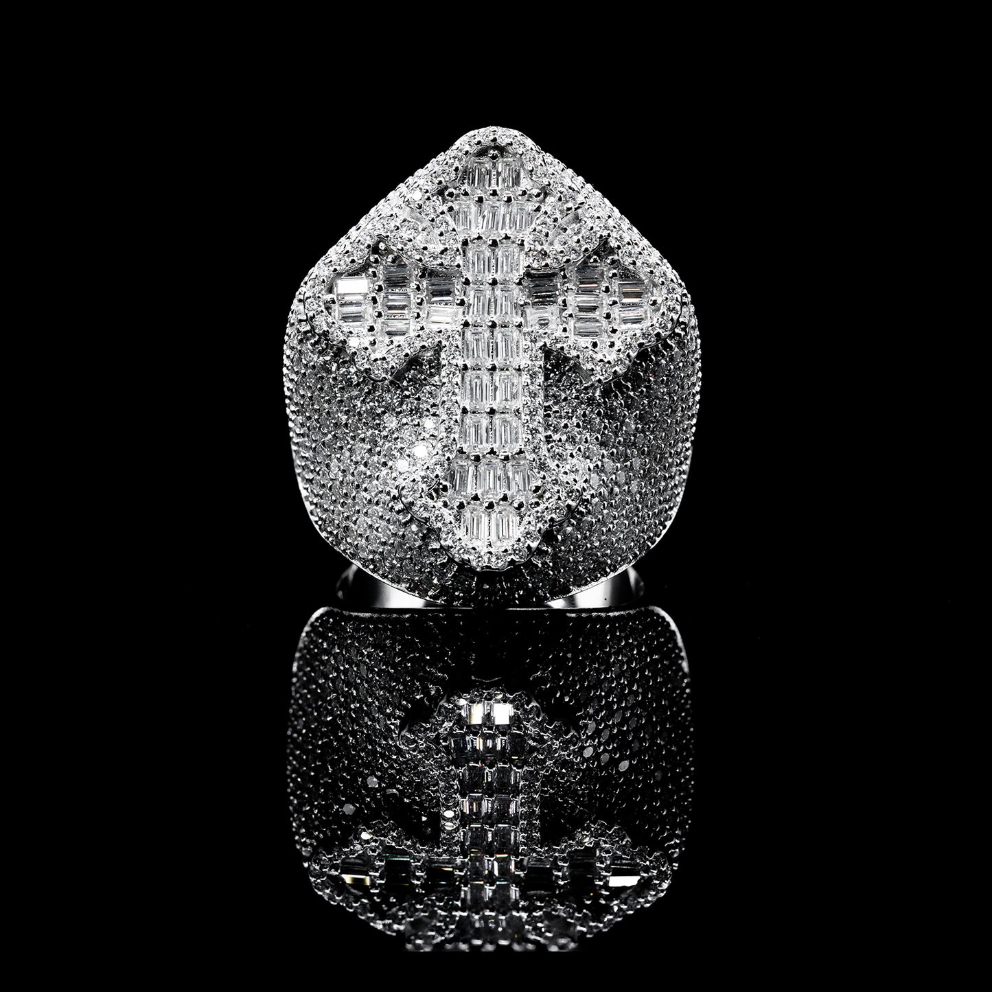 Moissanite Diamond VVS D Color Baguette Cross Ring for men with Real 925 silver | PASS DIAMOND TESTER!!!