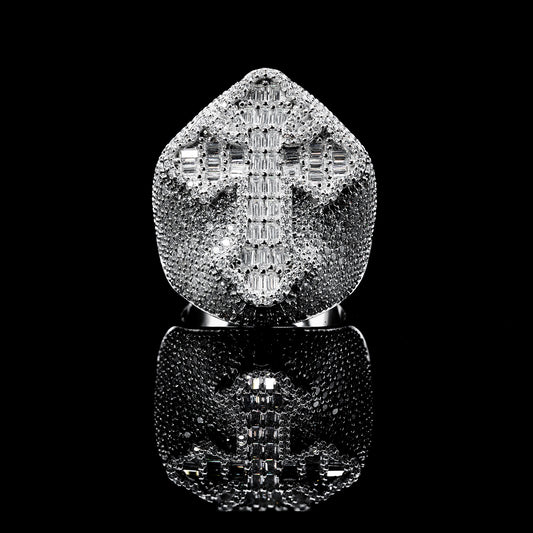 Moissanite Diamond VVS D Color Baguette Cross Ring for men with Real 925 silver | PASS DIAMOND TESTER!!!