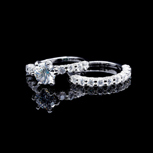 Women’s Moissanite Diamond VVS D Color Half  Eternity Wedding Set | PASSES DIAMOND TESTER!!!