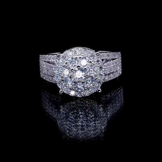 Women’s Moissanite Diamond VVS D Color Round Diamond Cluster Ring | PASS DIAMOND TESTER!!!