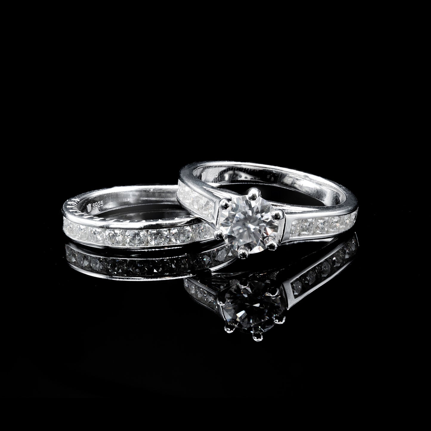 Women's Moissanite Diamond VVS D Color Engagement Wedding Promise Ring 2 pc | PASS DIAMOND TESTER!!!