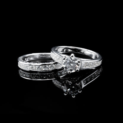 Women's Moissanite Diamond VVS D Color Engagement Wedding Promise Ring 2 pc | PASS DIAMOND TESTER!!!