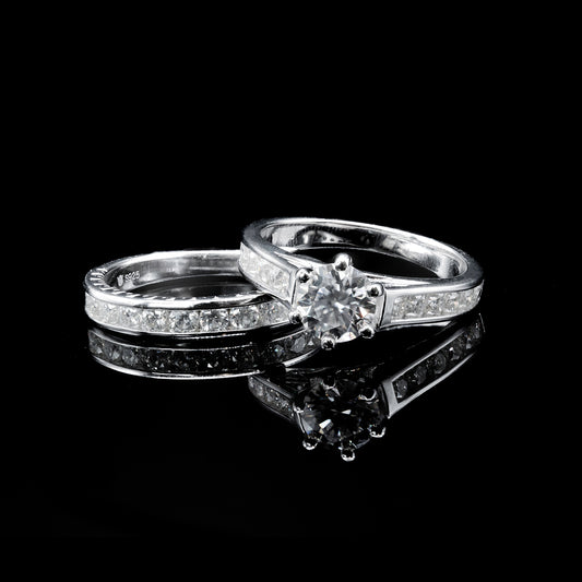 Women's Moissanite Diamond VVS D Color Engagement Wedding Promise Ring 2 pc | PASS DIAMOND TESTER!!!