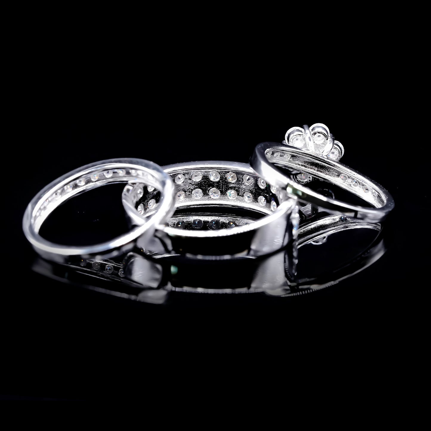 Trio Wedding Set Moissanite Diamond VVS D Color His & Hers 3 Pieces, | PASSES DIAMOND TESTER!!!