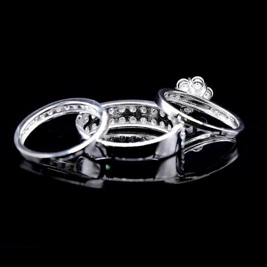 Trio Wedding Set Moissanite Diamond VVS D Color His & Hers 3 Pieces, | PASSES DIAMOND TESTER!!!